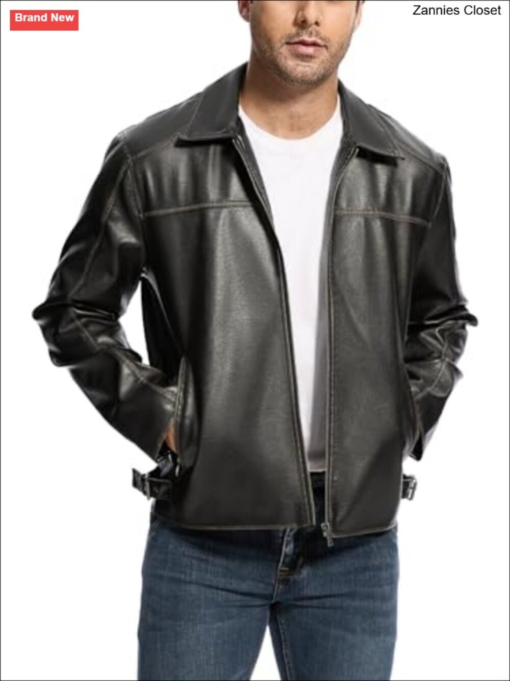 Faux Leather Lightweight Bomber Jacket Men Motorcycle Zip Moto Coat